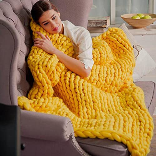 Grob gestrickte Kuscheldecke - Handgefertigt aus Polyester Merino Wolle Chunky Yarn - Weiche Decke für Couch Home Decor, Bett flauschig, sperrig, gemütlich gestrickt mit dickem geflochtenen Knotenstil