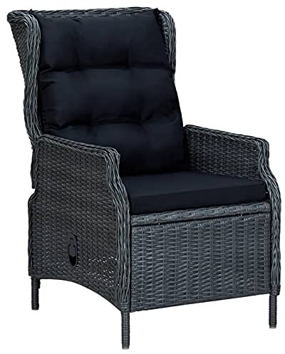 Mogou Verstellbarer Gartensessel mit Auflagen, Gartenstuhl, Balkonstuhl, Balkon Stuhl, Gartenmöbel, Garden Armchairs, Poly Rattan Dunkelgrau