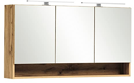 Lomadox Spiegelschrank 120 cm in Wotan Eiche Nb. inkl. Beleuchtung, B/H/T: ca. 120/64/20 cm