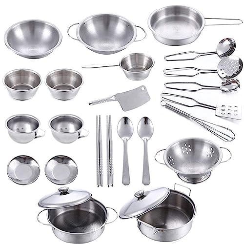 SDYGDB 25Pcs Pretend Play Kitchen Cookware Set,Stainless Steel Cookware Playset,Pots Pans Cooking Utensils Set for Kids Toddlers Childrens Christmas,New Year, Holiday, Birthday or Everyday Gifts