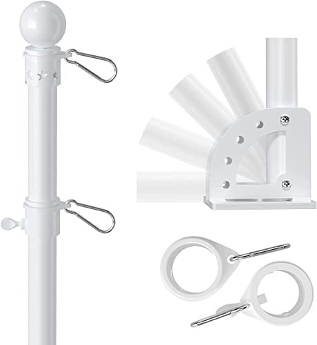 7ft Flag Pole for House Outside with 5 Position Mounting Bracket, Stainless Steel Flagpole Kit for Commercial Outdoor Handheld Portable Carry Use, Heavy Duty Tangle Free House Garden Flag Pole,White