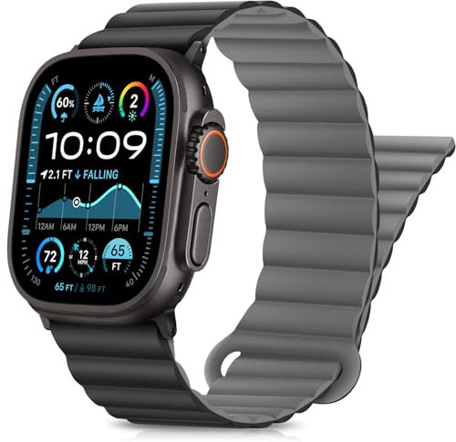 HITZEE Kompatibel mit Apple Watch Armband 49/46/45/44/42/41/40/38mm, Doppelseitig Silikon Magnetische Band Kompatibel für Apple Watch Ultra 2 Serie 10 9 8 7 SE 6 5 4 (42/44/45/46/49, Schwarz Grau)