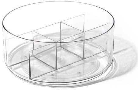 BINO Runder Drehteller-Organizer aus Kunststoff mit 5 Fächern, transparent, drehbarer geteilter Drehteller-Behälter, drehbarer Organizer, Aufbewahrung für Flasche, Gewürze, Kühlschrank, Küche, Theke,