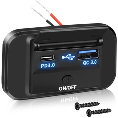 EEEKit USB Auto-Ladesteckdose, QC3.0 USB & PD Typ C Schnellladesteckdose Panel mit Schalter Ladebuchse für 12V/24V Auto Marine