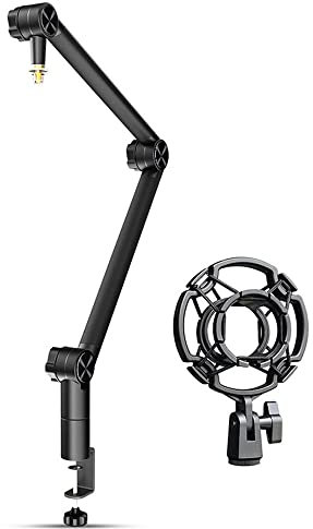 Mikrofonständer mit Schockhalterung und Tischklemme Einstellbar Aluminiumlegierung Mikrofon Halterung 3/8 Auf 5/8 Schraubadapter, Microphone Boom Arm with Shock Mount, with Shock Mount