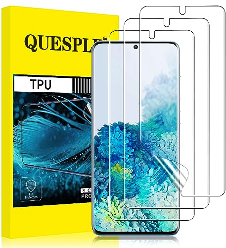 QUESPLE Lot de 3 films de protection d'écran pour Samsung Galaxy S20 5G 6,2 pouce, 3D couverture complète de protection d'écran pour Samsung S20, HD transparent TPU film film, installation facile