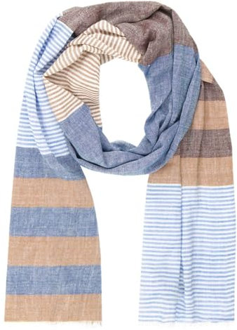 LINDENMANN Schal Herren blau-beige Herren-Schal dünn 55% Baumwolle 45% Viskose