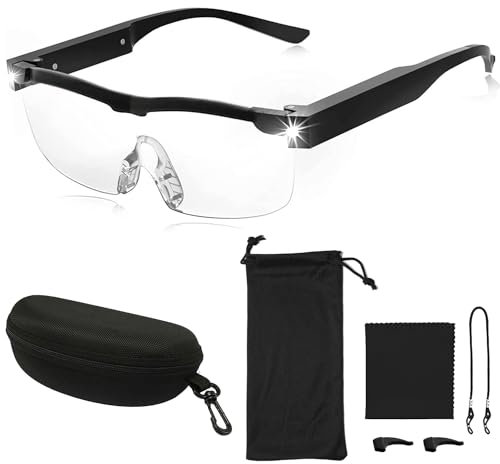 Lupenbrille mit Licht Testsieger,Lupenbrille mit Licht für Brillenträger,300% Vergrößerungsbrille mit 2 LED Lichts,Vergrößerungsbrille Mit Led