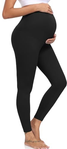 ACTINPUT Umstandsleggings Damen Blickdicht High Waist Umstandshose Elastisch Schwangerschaftsleggings Umstandsmode Leggings for Schwangerschaft(Schwarz,M)