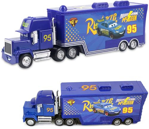 Mc-Queen Spielzeugauto Set, Mc-Queen Modellauto Mc-Queen Kinderfahrzeuge Reibungsbetriebenes Spielzeugmodell Racing Modell Cartoon Auto Racer Transporter Sortiment für Jungen Mädchen Kinder(Blau)