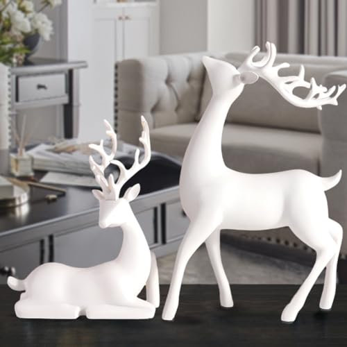 Fafaherr Weihnachtsdeko Hirsch, Weihnachts-Rentier-Figuren 2pcs Hirsch Figuren Deko SkulpturHirsch Liegend Elch Deko Weihnachten Für Weihnachten Deko Hochzeitsdeko, Wohnzimmer, Schlafzimmer, Bar