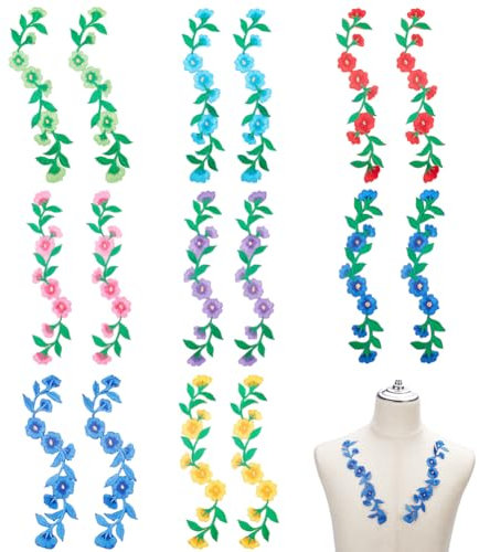 WEBEEDY 16 Stück 8 Stile Bestickte Blumen-Aufnäher Spitzenapplikationen Zum Aufbügeln Verzierungen Blumen-Applikation Für DIY-Kleid, Hochzeitskleid, DIY-Patch, Kleidung, Bastelzubehör