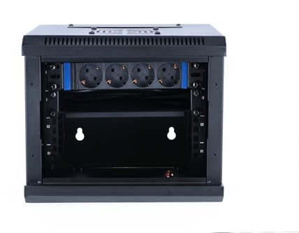 DSIT 10 Zoll Set: 4HE Netzwerkschrank zur Wandmontage – Fachboden – Steckdosenleiste