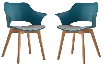 GrandCA HOME Juego de 2 Sillas de Cocina Nórdicas, Silla de Comedor con Patas de Madera Maciza, Sillas Tapizadas para Dormitorio, Sala de Estar, Cocina,Lago Azul