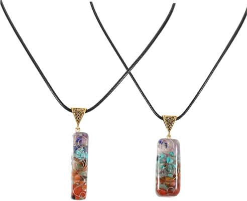 TOPPERFUN 2stücke Titel Kristall Halskette Mit Lederband Buntes Heilstein Pendant Für Frauen Und Männer Für Freundschaft Und Schmuck Fünf-punkte-beschreibung Material Hochwertige