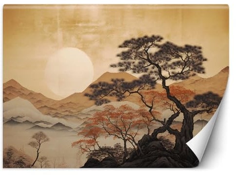 Luxury Fototapete Orient Japan 350x245 cm XXL Wandtapete Tapeten Wohnzimmer Schlafzimmer Jugendzimmer Büro Flur Hotel Spa Moderne Design Wand Dekoration Sonne Landschaft Gelb