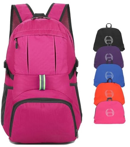 Yoolly Lightweight Foldable Backpack, Waterproof Packable Backpack for Men Women Kids, Durable Hiking Rucksack for School, Outdoor Sports, Travelling, Camping Biking Walking (Pink)