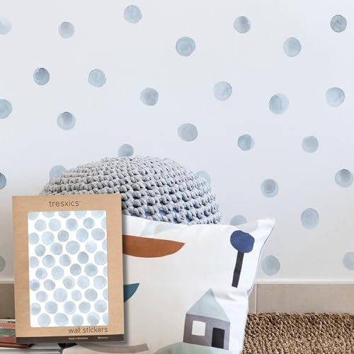 Pegatinas Pared Decorativas | Vinilo Adhesivo Pared Topos Acuarela | Efecto Papel Pintado | Cubre 6 m² | 200 piezas | TRESXICS (Azul)