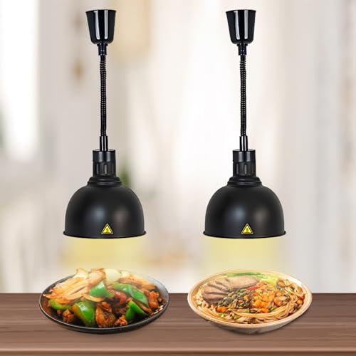 BOVDC Wärmelampe Küche Gastro, Wärmelampe für Speisen Hängend 19cm/25cm, Lebensmittel Wärmelampe Küche Höhenberstellbar für Buffets und Hotels(Schwarz-25cm, 2 Stück)