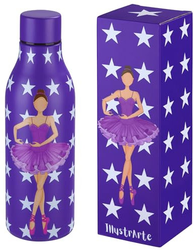 Botella térmica de 500ml con bailarina de ballet – diseño ilustrado – fondo rosado – acero inoxidable – regalo para niña o profesora de ballet – IllustrArte – Sara
