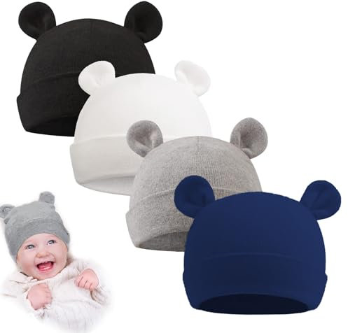 MOAZIFI 4 Stücke Mütze Baby Neugeborenen – Weiche Bio-Baumwolle Babymütze für 0-6 Monate – Baby Born Zubehör – Erstlingsmütze für Jungen & Mädchen