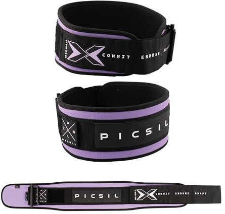 PICSIL Ceinture lombaire pour l’haltérophilie, idéale pour les squats, les deadlifts et les fentes, ceinture personnalisable avec espace pour patchs, 6 couleurs, 4 tailles (Amethyst, L)