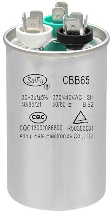 Condensador redondo de arranque doble de 30 + 3 uF, 370 V, CBB65, 440 V, VAC, condensadores de aire acondicionado para arranque del motor del ventilador de la unidad de aire acondicionado o bomba de