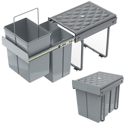 SUBTLETY Système de tri sélectif encastrable - 2 x 10 l + 1 x 20 l en PVC - Extensible - 48 x 34 x 42 cm - Avec couvercle - Poubelle sous évier - Tri efficace des déchets - Double poubelle pour