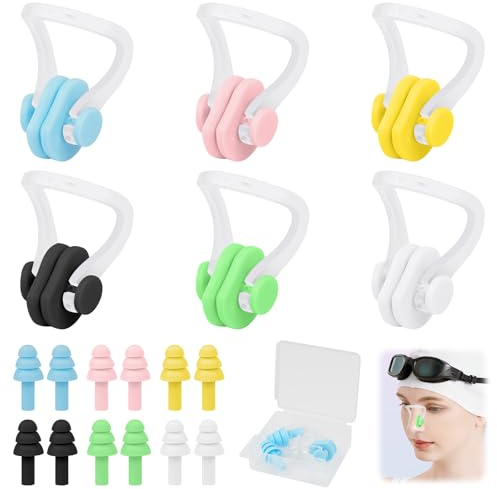 WYTNB 6 paires de pince-nez pour la natation, 6 paires de bouchons d'oreilles réutilisables