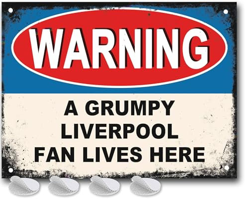 Liverpool Gifts for Men – or Boys Funny LFC Football Grumpy Fan Lives Here Metallschild Herren Metallposter für Väter FC Man Cave oder Bar Schilder