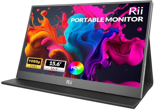 Rii Portable Monitor,15.6 1920×1080 FHD IPS Laptop Screen Extender with Magnetic Smart Cover,Ultra-Slim,Computer Monitors Compatible with Laptop/PC/Mac/PS4/5/Xbox/Switch-USB C & HDMI Connection.