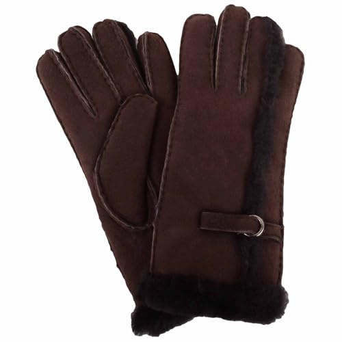 SNUGRUGS Womens Sheepskin Glove with Wool Out and Buckle Detailing