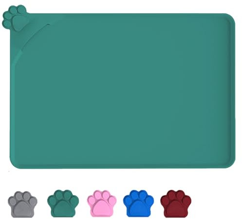 wasserdichte Futtermatten für Haustiere mit hohen Lippen, Silikonmatte, rutschfeste Tierfuttermatte für Hunde, Katzen mit verhindern, DASS Wasser nach unten geht (Grün, 55 x 38 cm)