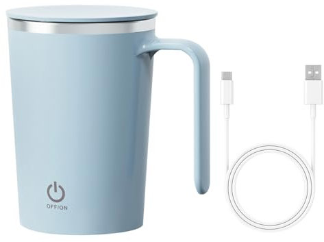 Selbstrührende Tasse mit Deckel, 350ml Automatische Magnetische Rührtasse, USB Wiederaufladbar Selbstrührender Kaffeebecher mit Griff für Kaffee, Milch, heiße Schokolade