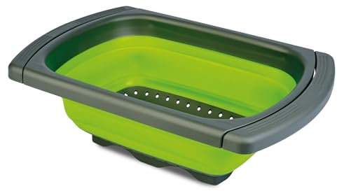TIENDA EURASIA – Escurridor Plegable | Material Silicona Libre de BPA | Color Gris y Verde | Colador de Cocina | Medidas 29x22x9 cm | 29x13x9 cm | 38x25x3 cm | 40x22x3/9 cm (Extensible)