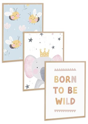Kidsmood - Affirmationsposter für Kinderzimmer - Ermutigende bilder fürs Kinderzimmer Mädchen & Jungen – Babyzimmer Deko – Wandbilder Tiere für Kinderzimmer deko [Born To Be Wild |21x30 cm ]