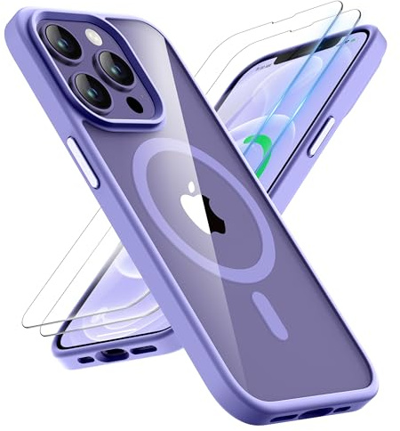 ORETECH für iPhone 12 Pro Max Hülle mit 2 Schutzfolie, Helles Violett | Kameraschutz,Kompatibel mit Mag Safe,Stoßfest Kratzfest Transparent Rückseite Handyhülle für iPhone 12 Pro Max