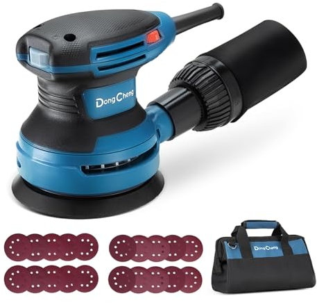 Dong Cheng 380W 12800RPM Random Orbital Sander 125MM, 6 Variable Speeds,20pcs Sandpapers & Dust Collector, Low Vibration Electric Palm Sander for Woodworking, Decoration Furniture