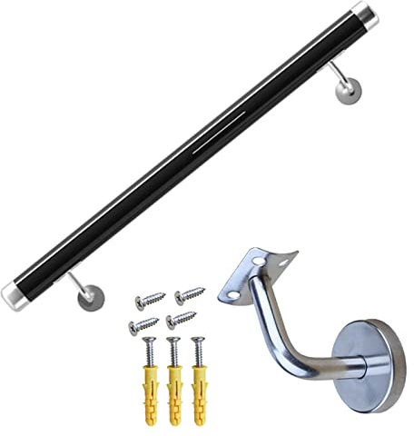 Treppengeländer-Set zum Selbermachen, 4,5 m, Wandmontage, für Innen- und Außentreppen, komplett mit silbernen Halterungen, schwarze Farbe und stilvolles Design