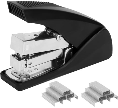 KQDRAVINE Arbeitssparendes Heftgerät Stapler 50 Blatt, Leistungsstarker Tacker Büro Schwarz, Ergonomischer Heftapparat mit Doppelhebel, Heftklammergerät mit Entklammerer und Heftklammern