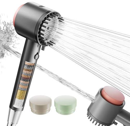 Cobbe Soffione Doccia Profumata Con Filtro, Alta Pressione Per Acqua Dura Con Filtro a 20 Livelli, 4+1 Modalità Di Spruzzo, Risparmio Idrico E Rimozione Cloro, Grigio