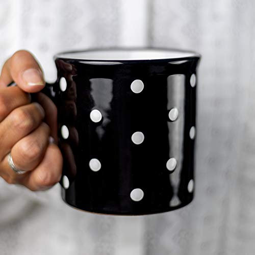 City to Cottage® Black and White | Polka Dot Spotty | Designer Handmade Hand Painted | Unique Ceramic Extra Large 17.5oz/500ml | Hot Chocolate Coffee Tea Mugs Cups with Handle | Gift