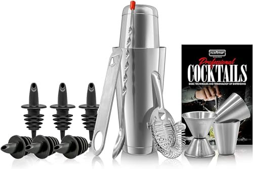 Mixology Bartender - Juego de coctelera de acero inoxidable de 15 y 30 onzas, juego de coctelera de acero inoxidable, kit de coctelera de mezcla, kit esencial para hacer Martini, set de iniciación de mezcla de bebidas, NutriChef (15 piezas)