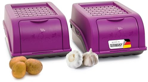 Novaliv Kartoffel Aufbewahrungsbox | 2x klein 3,5L | LILA | Zwiebelbox | Gemüsebox stapelbar Kartoffelbox Zwiebel Aufbewahrung Kartoffelkorb Obstbehälter Kartoffelkiste Frischhaltedose