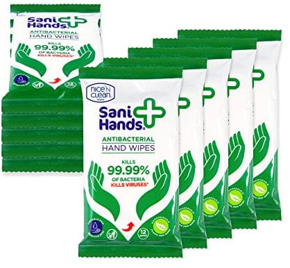Sani Hands - Anti-bacterial Hand Wipes - Dermatologically Tested, Biodegradable Wet Wipes - 10x12 Wipes (120 Wipes)