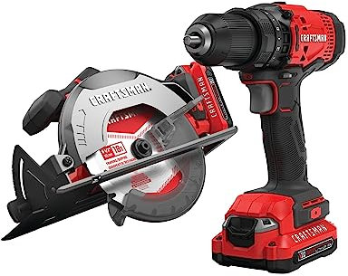 CRAFTSMAN V20 - Kit combinado de herramientas eléctricas inalámbricas, con taladro/destornillador, sierra circular, 2 baterías y cargador (CMCK202C2)