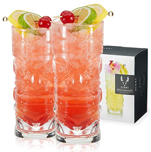 Viski 10117 Pacific Crystal Glasses Set of 2 Hochwertiges kristallklares, stilvolle, Cocktailglas-Geschenk-Set, 400 ml, Tiki-Glas