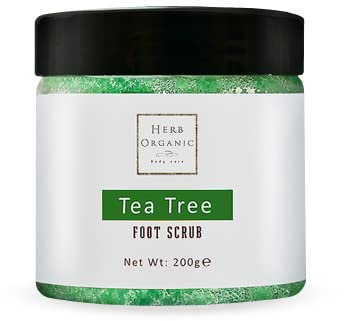 HerbOrganic Antibacterial Tea Tree Foot Scrub – 200 g – Exfoliates, Moisturizes and Cleanses – Helps with Corns, Calluses, Athlete Foot, Jock Itch & Foot Odour – with Green Tea, Sea Salt & Jojoba Oil