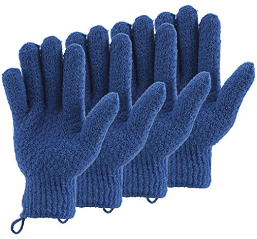 2 Pairs Bath Exfoliating Gloves for Men and Women – CLEEDY 4 Pcs Heavy and Large Exfoliating Gloves Scrubbing for Shower, Spa, Massage - Scrub Exfoliating Mitts for Body, Face, Hand and Foot (Blue)