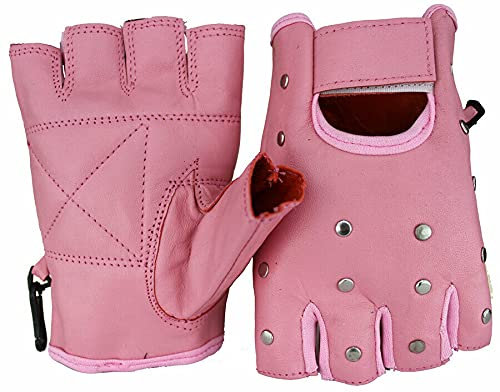 EURO STARS Motorradhandschuhe Biker Fingerlose Handschuhe Nitten Pink, Handschuhe für Motorrad, Fahrrad, Auto, Klettern und Camping Outdoor (Pink Nieten, S)